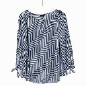 Talbots Womens Pullover Tunic Top Size LP Petite Keyhole Neck Tie Sleeves Career